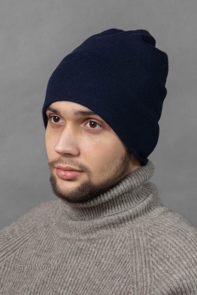 Тонкая легкая синяя мужская шапка бини 197-12