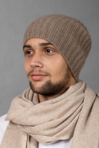 Бежевая мужская кашемировая шапка 750-1-11M