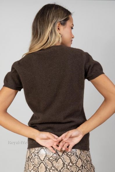 Джемпер коричневый пух яка короткий рукав 1921-56M