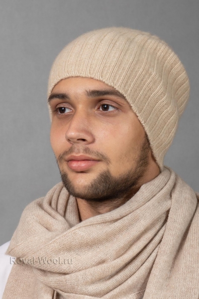 Кремовая мужская кашемировая шапка 750-1-10M