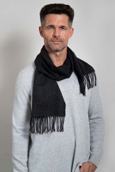 Графитовый мужской кашемировый шарф с кистями 760-47-M