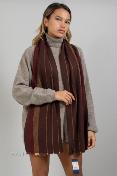 Коричневый кашемировый шарф бордовая полоска 760-48