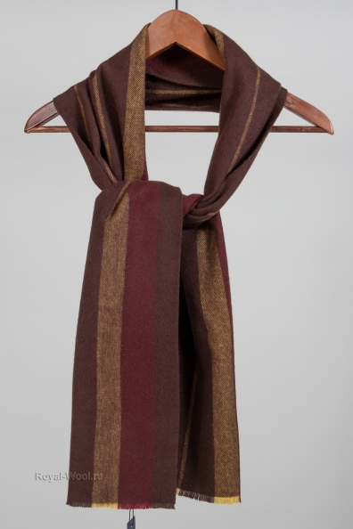Коричневый кашемировый шарф бордовая полоска 760-48