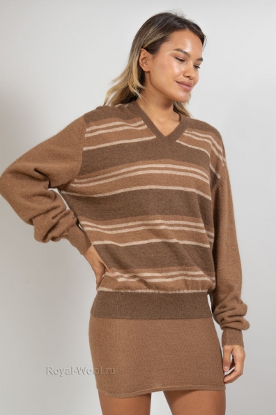 Пуловер в полоску (верблюжья шерсть) 191-2-W