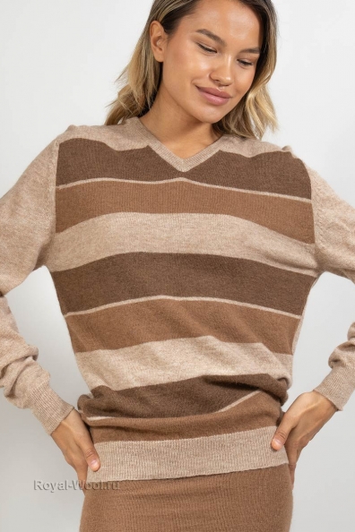 Шерстяной пуловер в полоску 191-3-W