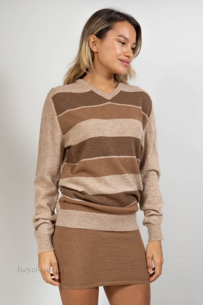 Шерстяной пуловер в полоску 191-3-W