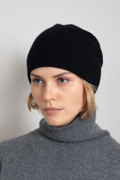 Черная двойная шапка из кашемира 750-4-29