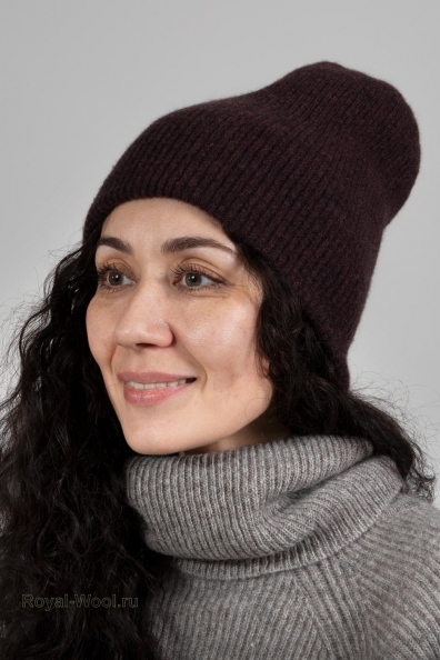Коричневая двойная шапка из кашемира 750-4-33