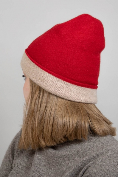 Красная двухсторонняя шапка из кашемира 750-4-32