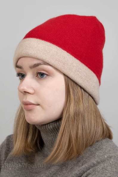 Красная двухсторонняя шапка из кашемира 750-4-32