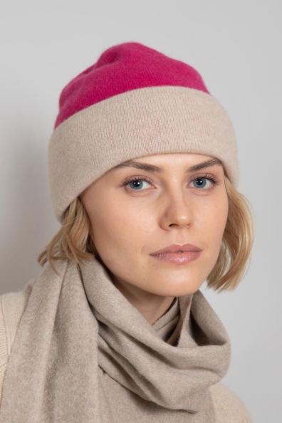 Малиновая двухсторонняя шапка из кашемира 750-4-31