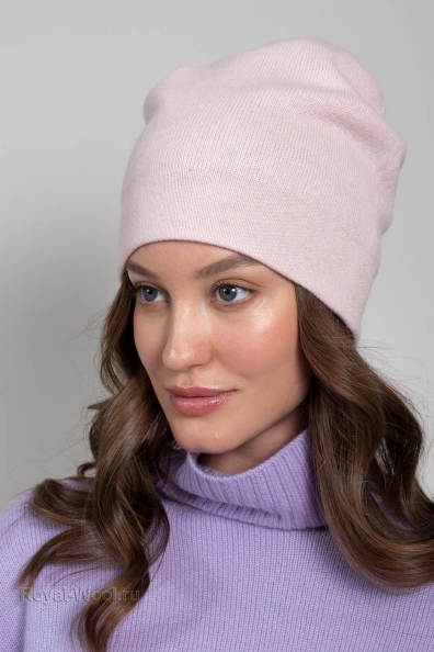 Розовая двухсторонняя шапка из кашемира 750-4-34