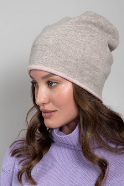 Розовая двухсторонняя шапка из кашемира 750-4-34