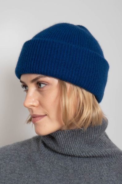 Кашемировая шапка женская синяя 750-4-36