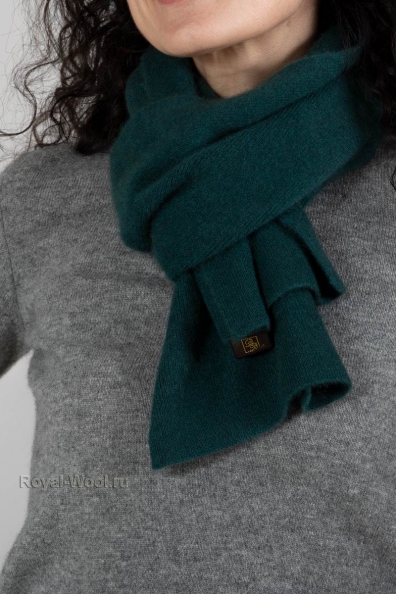 Темно-зеленый трикотажный кашемировый шарф 24х155 760-BB-8