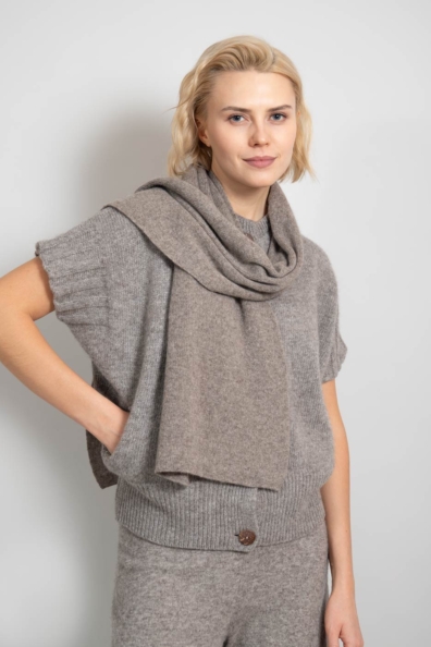 Шарф серый трикотажный пух яка 196-1-SL-2W