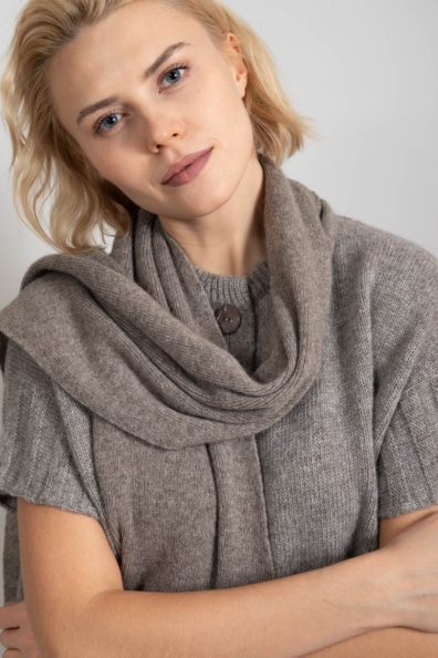 Шарф серый трикотажный пух яка 196-1-SL-2W