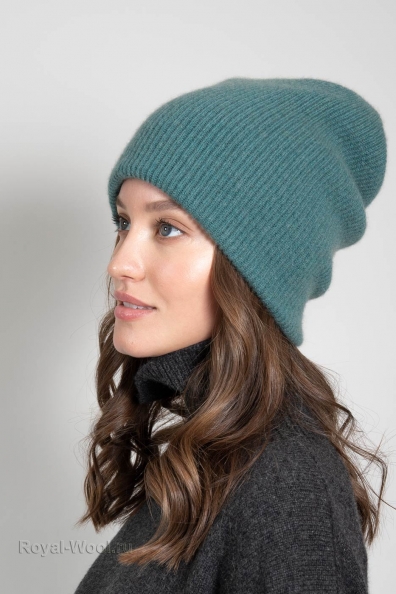 Светлая зеленая двойная шапка из кашемира 750-4-37