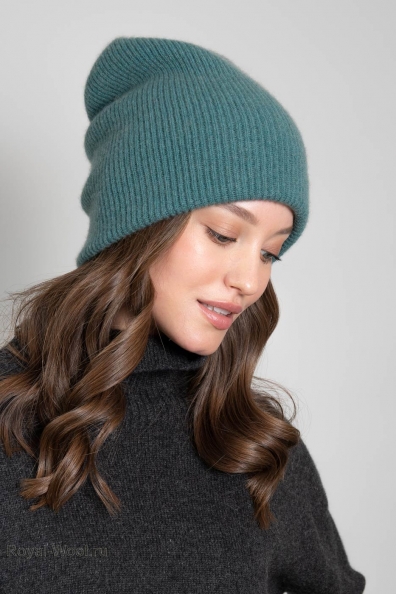 Светлая зеленая двойная шапка из кашемира 750-4-37