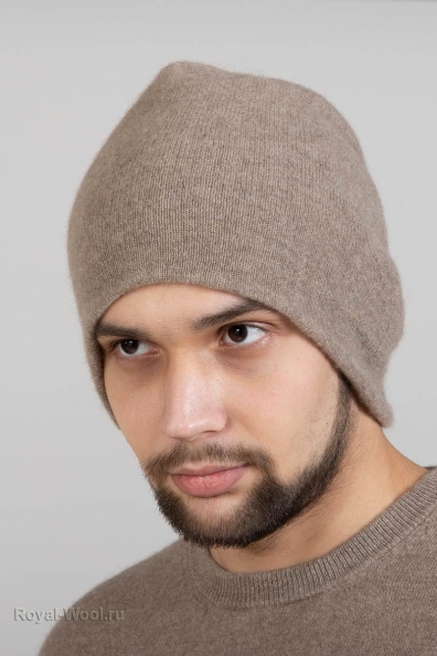 Мужская шапка бини темно-бежевая 750-SFM-5