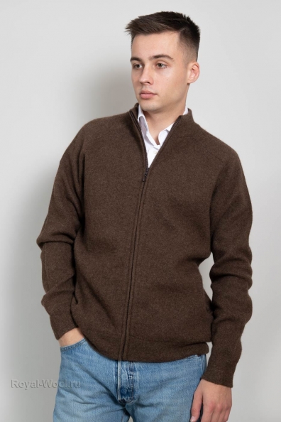 Мужской коричневый шерстяной джемпер на молнии 402-5-MNF