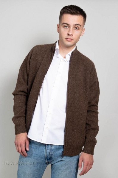Мужской коричневый шерстяной джемпер на молнии 402-5-MNF