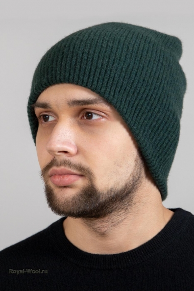 Зеленая двойная шапка из кашемира 750-4-37M