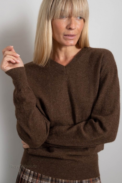 Женский шерстяной пуловер коричневый 412-NF