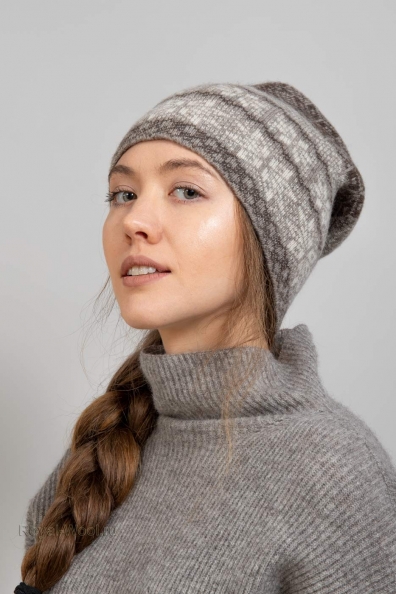 Шапка теплая женская шерстяная с орнаментом 195-UL-8