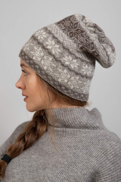 Шапка теплая женская шерстяная с орнаментом 195-UL-8