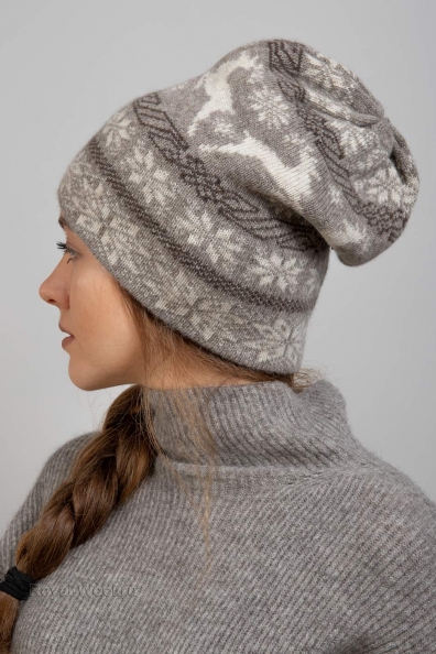 Шапка женская зимняя рисунок олени 195-UL-7