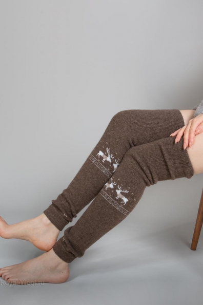 Женские коричневые гетры с рисунком олени 097-1-3