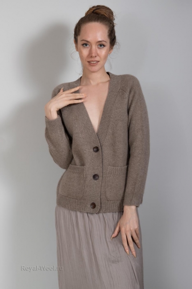 Кашемировый кардиган на пуговицах бежевый 801-1M-3
