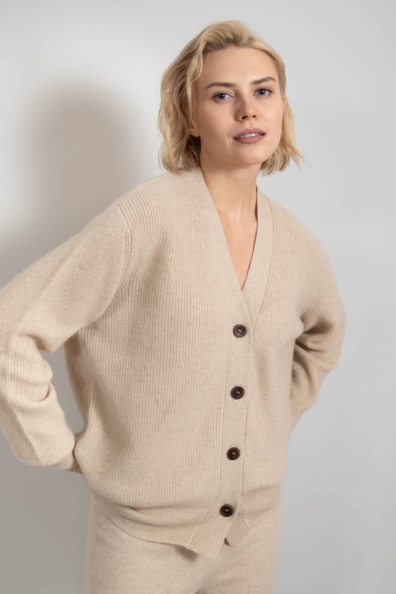 Кардиган из кашемира светло-бежевый «organic» 802-M-2