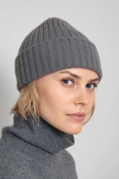 Серая женская кашемировая шапка 750-1-20