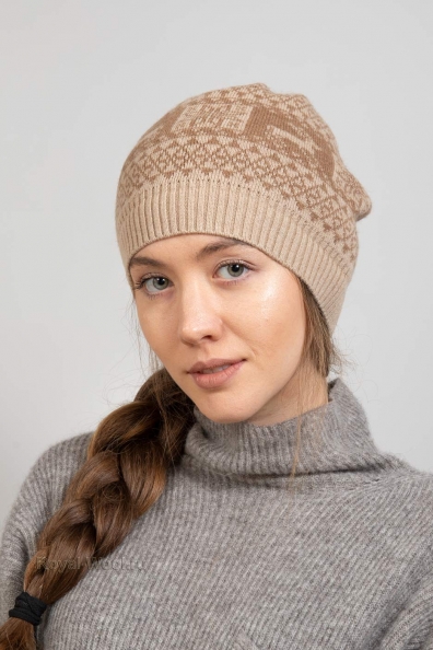 Шапка верблюжья шерсть с орнаментом 193-SF-3