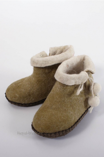 Темно-зелёные детские войлочные валенки 214-А2-3