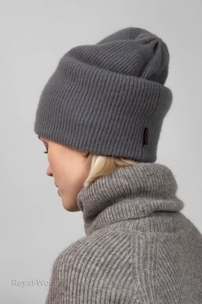 Женская кашемировая шапка серая двойная 750-4-38