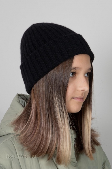 Черная кашемировая шапка колпак/отворот 750-1-17Y