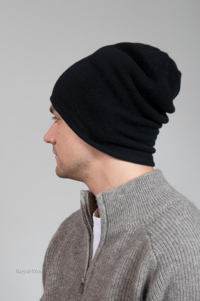 Черная мужская шапка из кашемира 750-4-29M