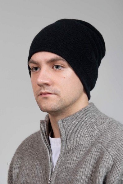 Черная мужская шапка из кашемира 750-4-29M