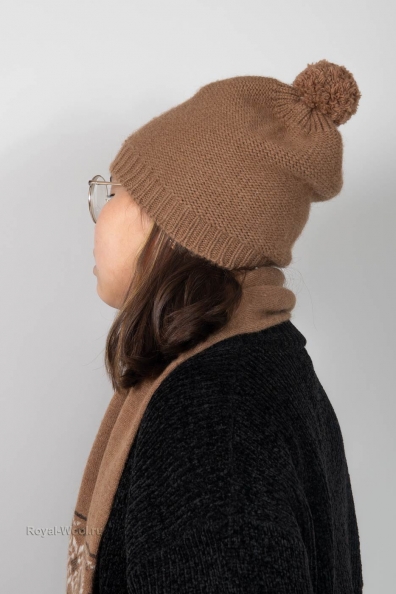 Детская шапка с помпоном из верблюжьей шерсти 193-SLY-1
