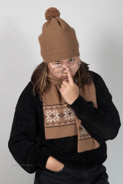 Детская шапка с помпоном из верблюжьей шерсти 193-SLY-1