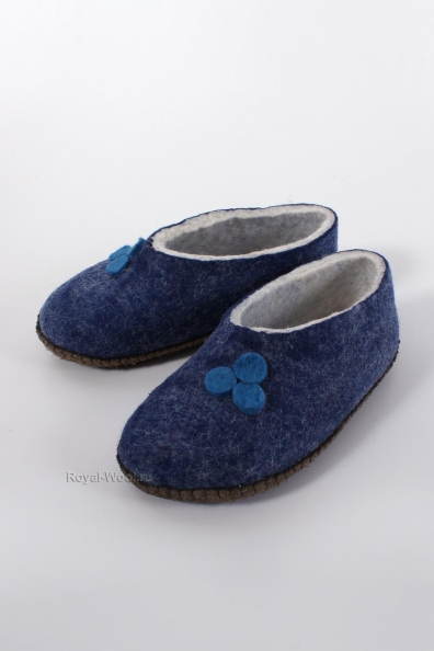 Детские темно-синие войлочные тапочки 214-А3-4