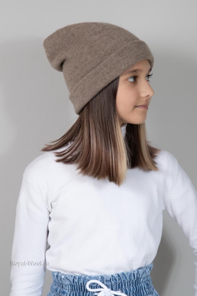 Кашемировая шапка темно-бежевая для девочки 750-SFY-5