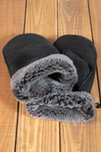 Меховые варежки темно-серые мужские 107-6-11