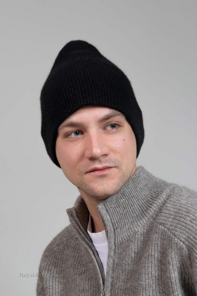 Мужская черная двойная кашемировая шапка 750-2-3M