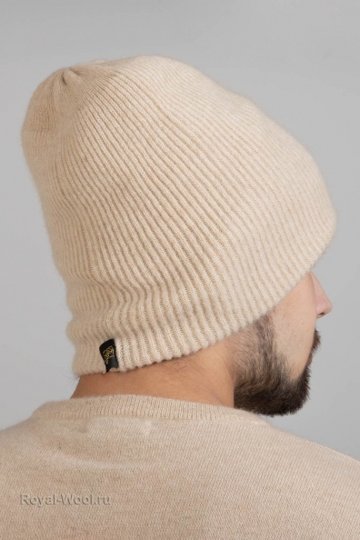 Мужская двойная кашемировая шапка бежевая 750-4-3M
