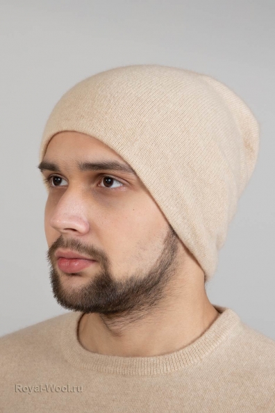 Мужская кашемировая шапка бини светло-бежевая 750-SFM-4