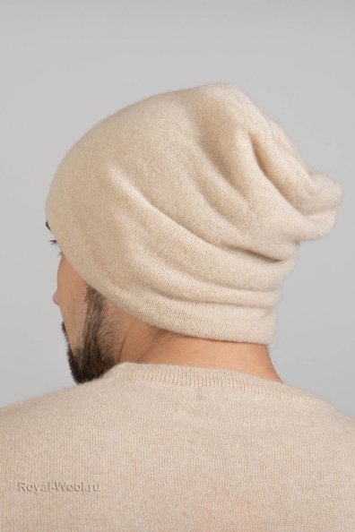 Мужская кашемировая шапка бини светло-бежевая 750-SFM-4
